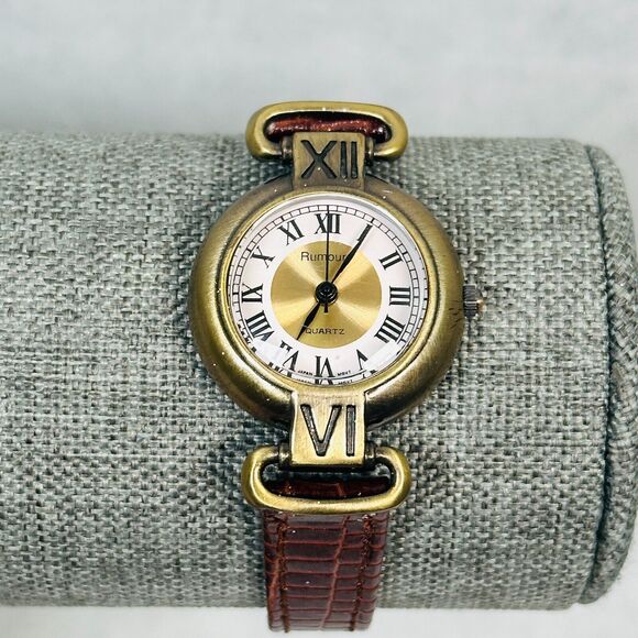 Rumours Accessories - VTG Rumours Watch Womens 28mm Bronze Tone Faux Leather Band New Battery